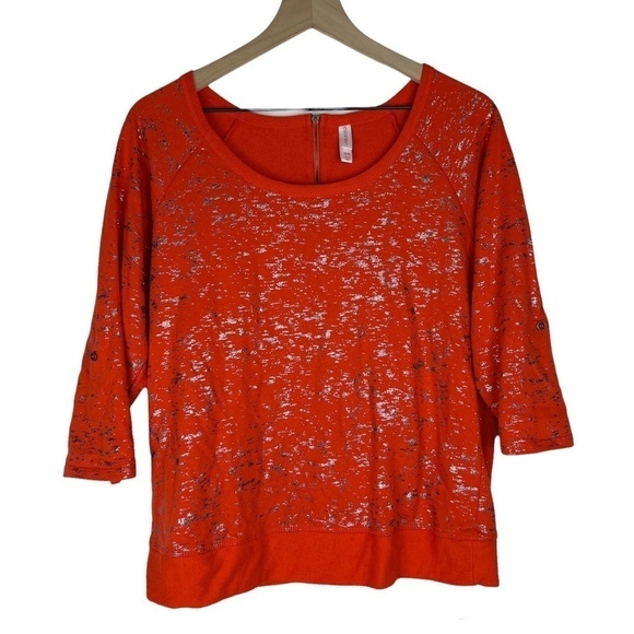 XHILARATION Top Sweatshirt Metallic Foil Scoop Neck Roll Tab 3/4 Sleeves Medium - Picture 12 of 12